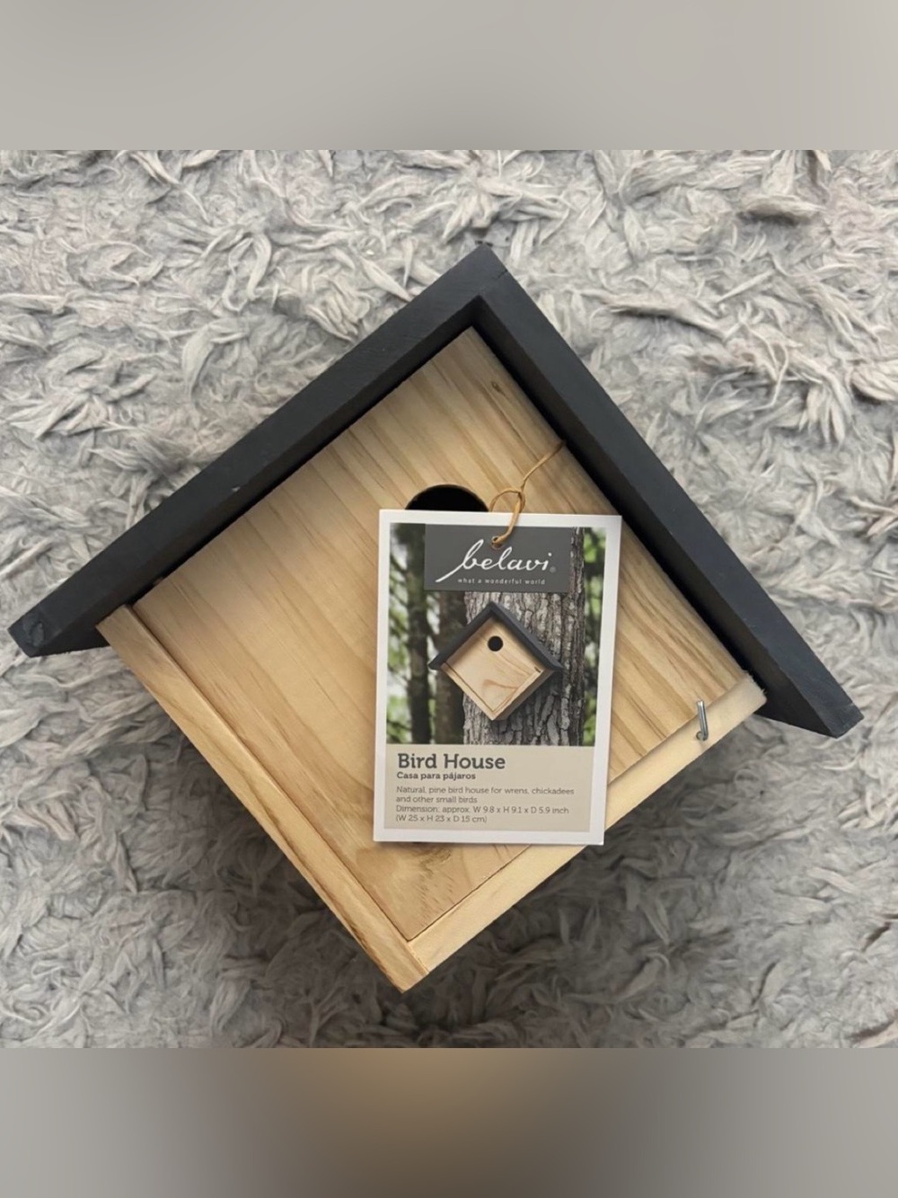 Natural Wood and Black Roof Bird House